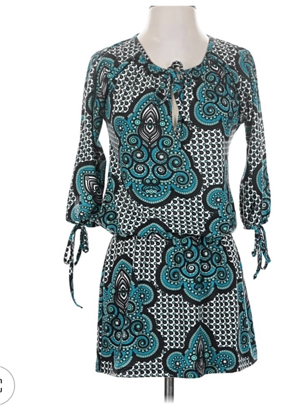 Veronica M Teal Black White Floral Paisley